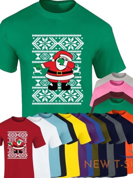 santa dabbing christmas print mens boys short sleeve gym wear cotton tee lot 0.jpg