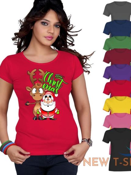santa reindeer merry christmas xmas top printed tshirt womens short sleeve tee 0.jpg