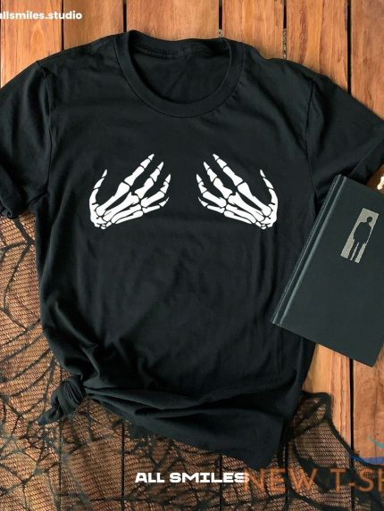 skeleton hands on boobs shirt funny halloween shirt womens mens unisex slogan 0.jpg