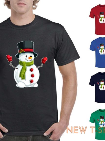 snowman hat christmas print t shirt mens boys short sleeve gym cotton tee lot 0.jpg