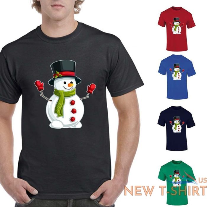 snowman hat christmas print t shirt mens boys short sleeve gym cotton tee lot 0.jpg