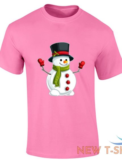 snowman hat christmas print t shirt mens boys short sleeve gym cotton tee lot 1.jpg