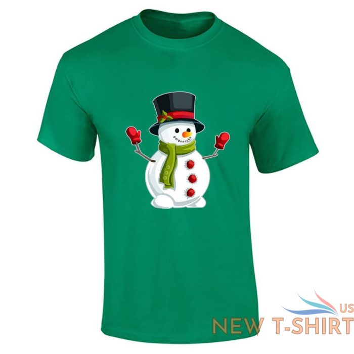 snowman hat christmas print t shirt mens boys short sleeve gym cotton tee lot 4.jpg