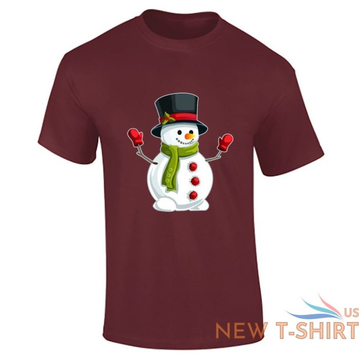 snowman hat christmas print t shirt mens boys short sleeve gym cotton tee lot 6.jpg