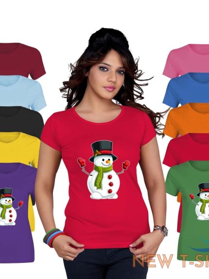 snowman hat christmas print tshirt womens short sleeve girls cotton tee lot 0.jpg
