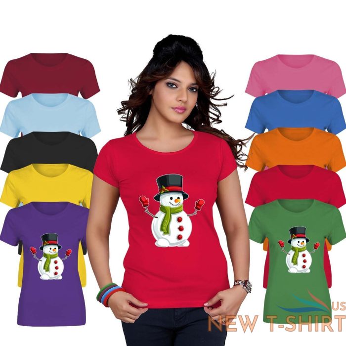 snowman hat christmas print tshirt womens short sleeve girls cotton tee lot 0.jpg