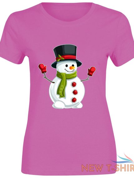 snowman hat christmas print tshirt womens short sleeve girls cotton tee lot 1.jpg