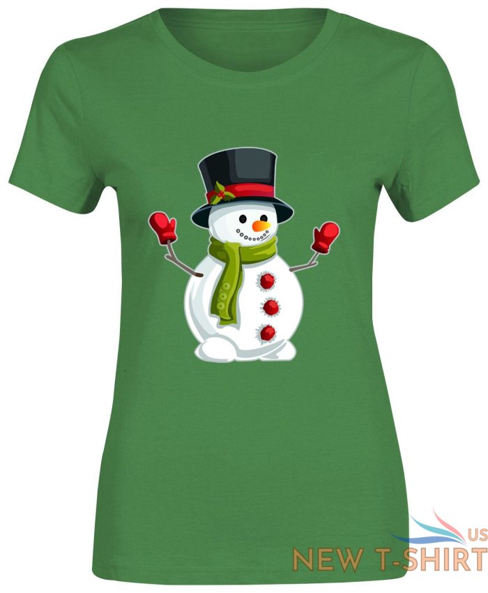 snowman hat christmas print tshirt womens short sleeve girls cotton tee lot 4.jpg