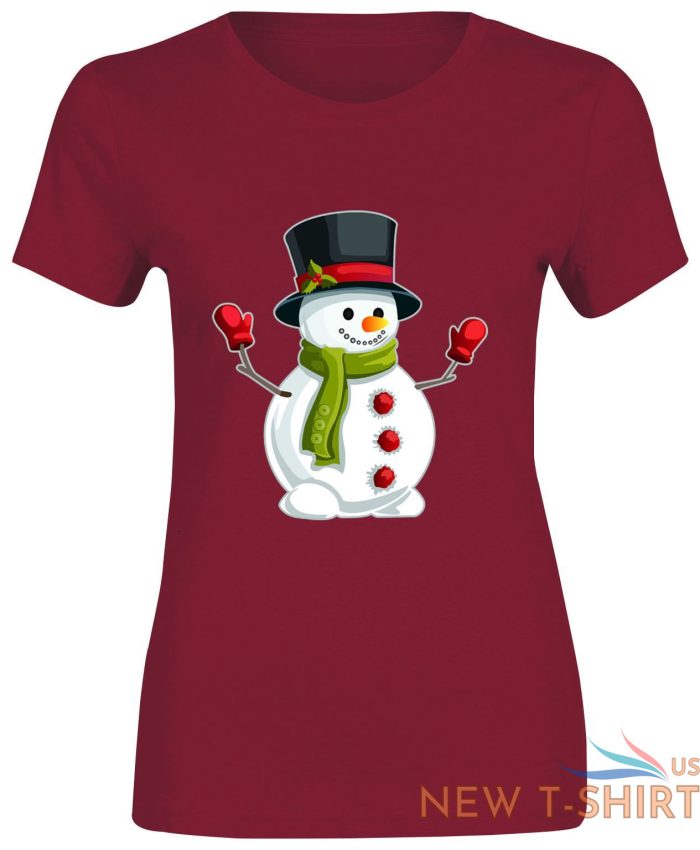 snowman hat christmas print tshirt womens short sleeve girls cotton tee lot 5.jpg