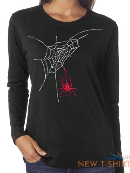 spider web rhinestone and glitter women s long sleeve shirts halloween 0.jpg