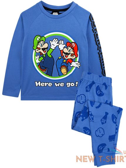 super mario pyjamas luigi boys long sleeve kids blue t shirt trousers pjs 0.jpg