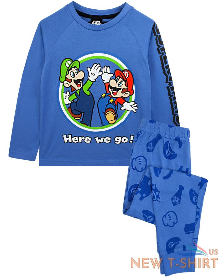 super mario pyjamas luigi boys long sleeve kids blue t shirt trousers pjs 0.jpg