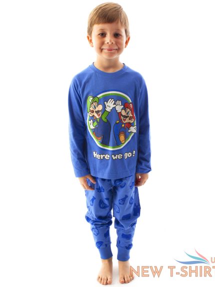 super mario pyjamas luigi boys long sleeve kids blue t shirt trousers pjs 1.jpg