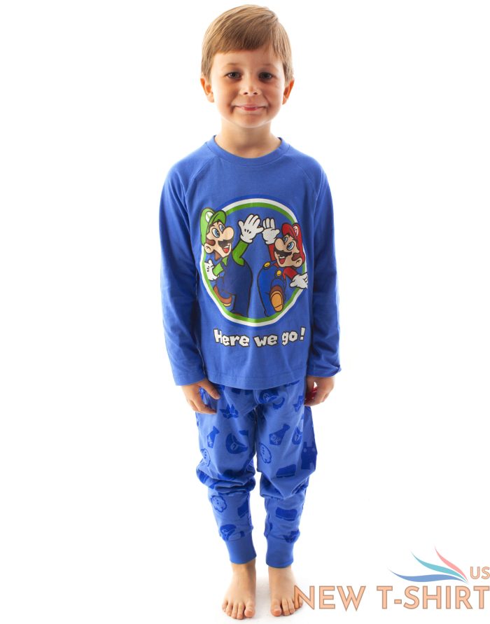 super mario pyjamas luigi boys long sleeve kids blue t shirt trousers pjs 8.jpg