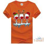 three glasses of wine christmas t shirt womens girls santa elf hat cotton shirt 0.jpg