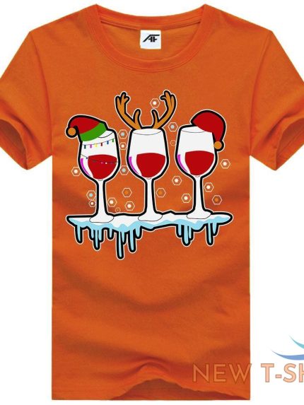three glasses of wine christmas t shirt womens girls santa elf hat cotton shirt 0.jpg