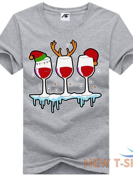 three glasses of wine christmas t shirt womens girls santa elf hat cotton shirt 1.jpg