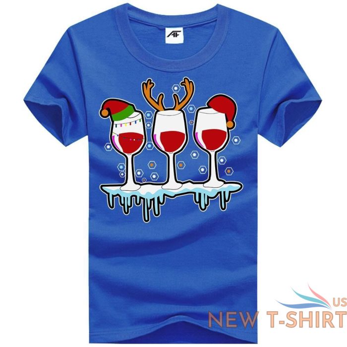 three glasses of wine christmas t shirt womens girls santa elf hat cotton shirt 3.jpg