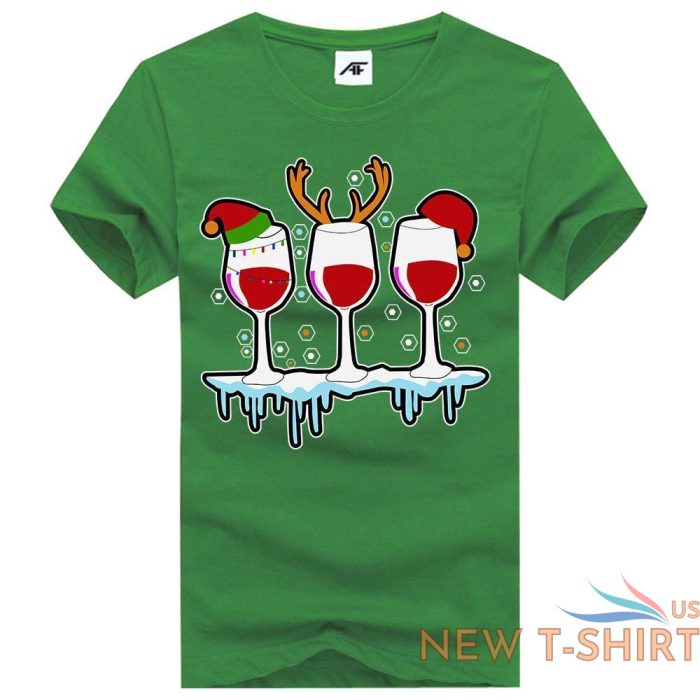 three glasses of wine christmas t shirt womens girls santa elf hat cotton shirt 5.jpg