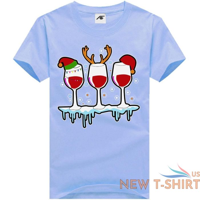 three glasses of wine christmas t shirt womens girls santa elf hat cotton shirt 7.jpg