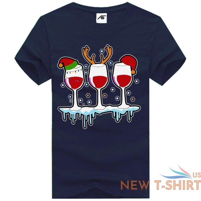 three glasses of wine christmas t shirt womens girls santa elf hat cotton shirt 9.jpg