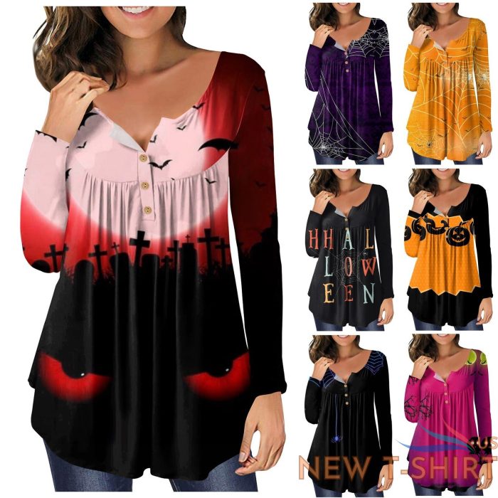 women casual v neck long sleeve halloween t shirt button up top blouse shirt us 0 1.jpg