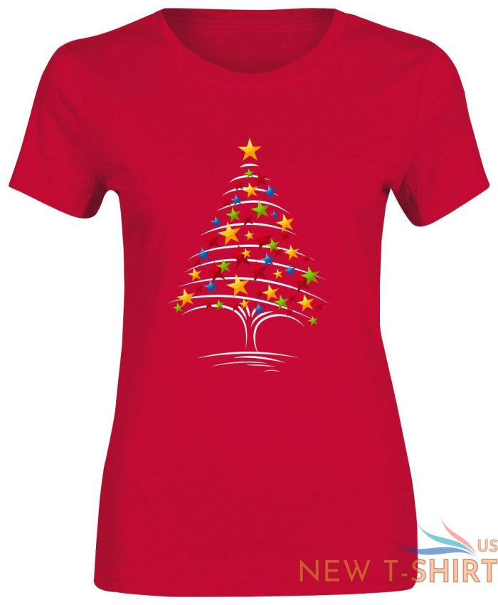 women christmas multi stars tree print t shirt ladies crew neck party top 3.jpg