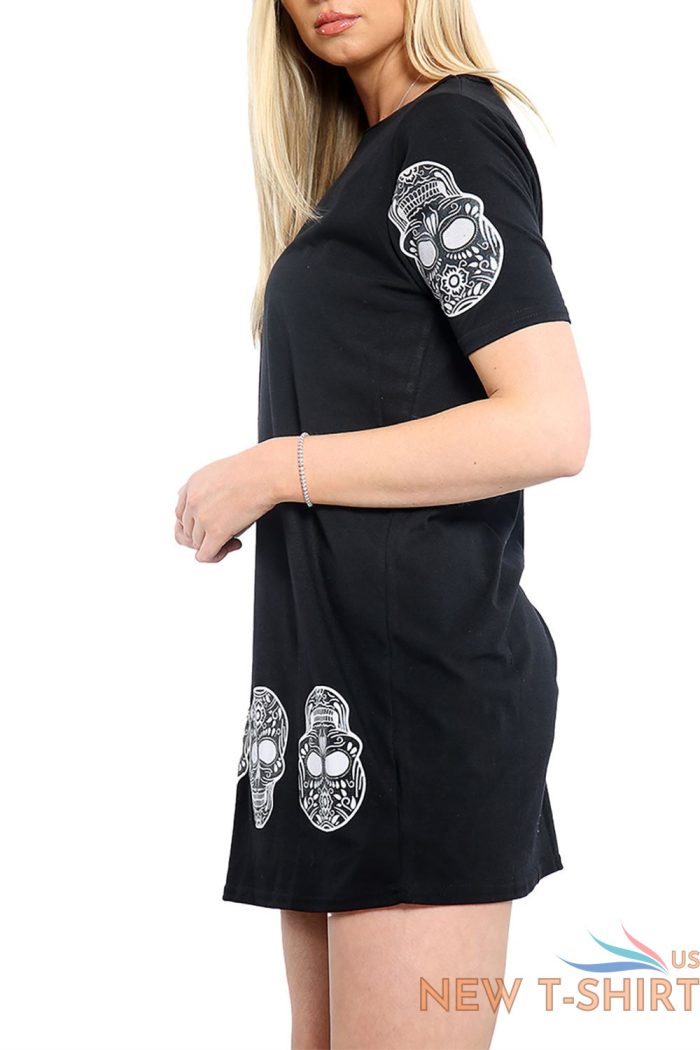 women ladies short sleeve skull printed oversized lounge wear pj t shirt dress 3.jpg