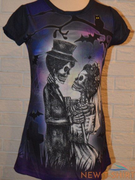 women s halloween short sleeve skeleton bride groom t shirt top s m l xl 2xl 0.jpg