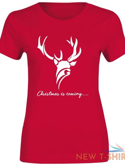 womens girls reindeer christmas is coming print t shirt party gift top tees 0.jpg