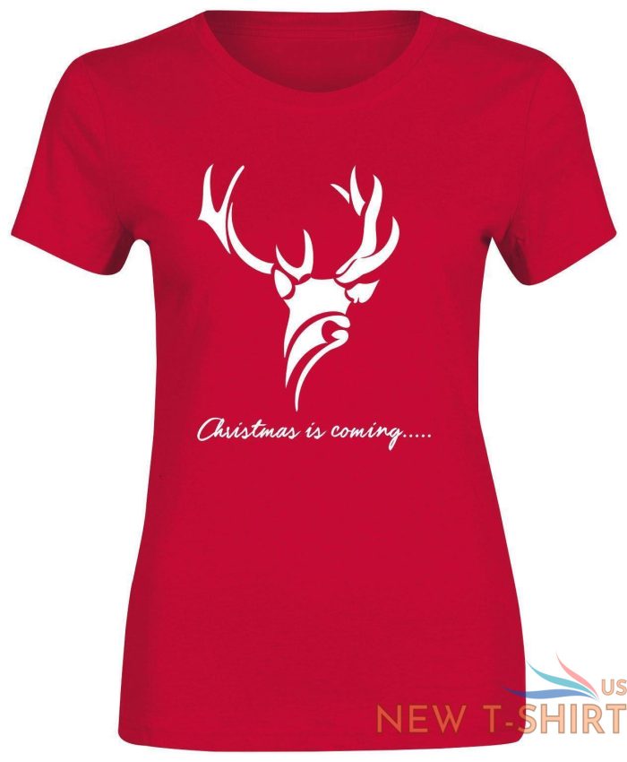 womens girls reindeer christmas is coming print t shirt party gift top tees 0.jpg