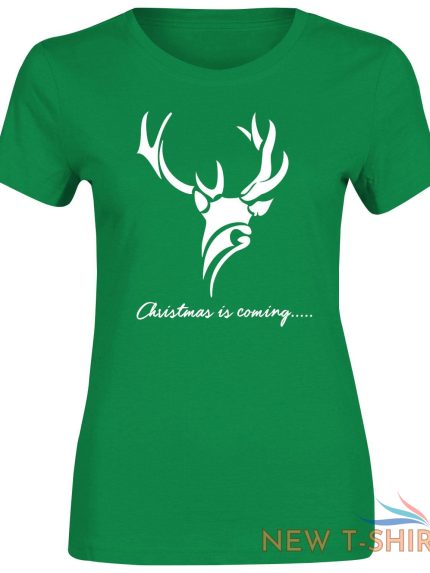womens girls reindeer christmas is coming print t shirt party gift top tees 1.jpg