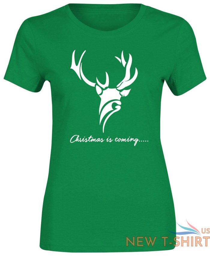 womens girls reindeer christmas is coming print t shirt party gift top tees 1.jpg