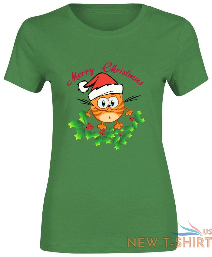 womens girls t shirt merry christmas cat santa hat print party gift top tees 2.jpg