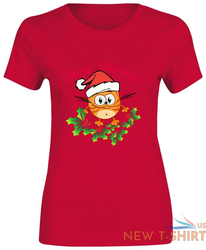 womens girls t shirt merry christmas cat santa hat print party gift top tees 3.jpg