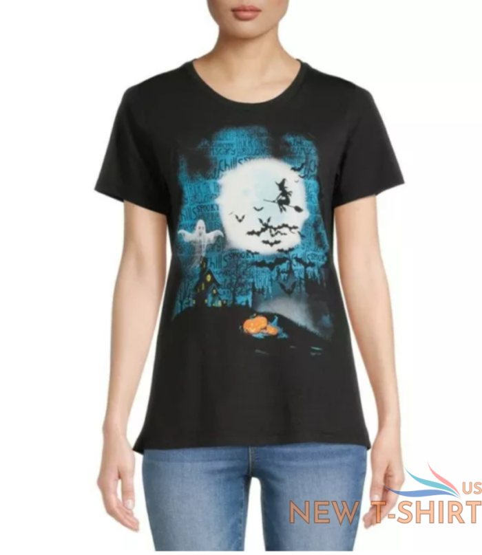 womens halloween ghost witch black midnight hunting short sleeve tee shirt 0.png