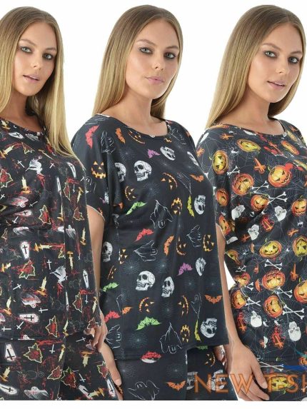 womens halloween skull web print pumpkin turn up sleeve baggy t shirt top 8 26 0.jpg