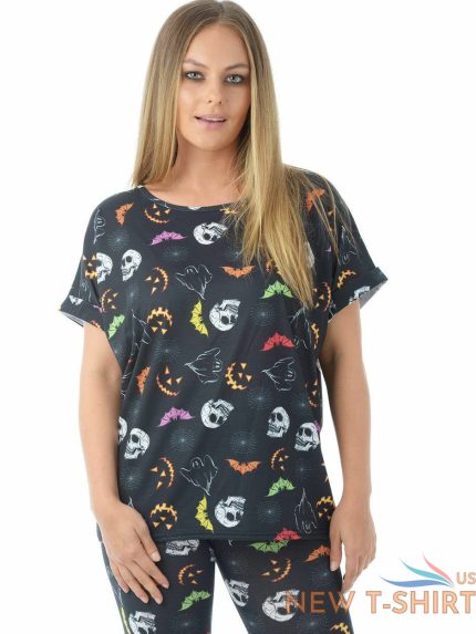 womens halloween skull web print pumpkin turn up sleeve baggy t shirt top 8 26 1.jpg