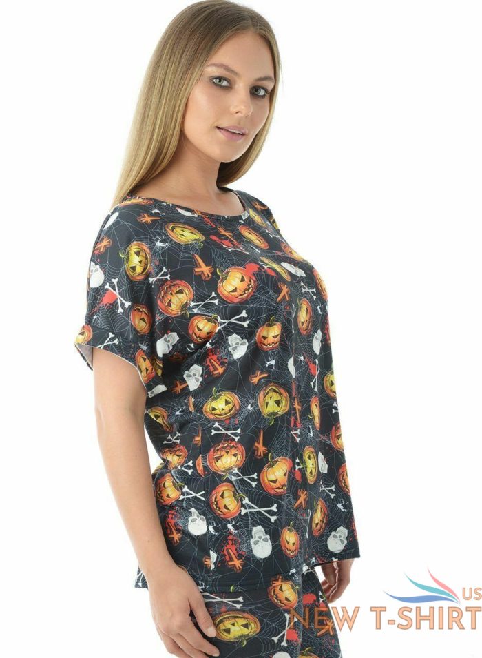 womens halloween skull web print pumpkin turn up sleeve baggy t shirt top 8 26 8.jpg