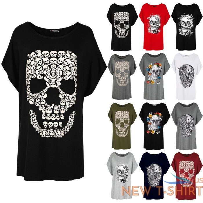 womens ladies floral skull oversize halloween horror scary baggy batwing t shirt 0.jpg