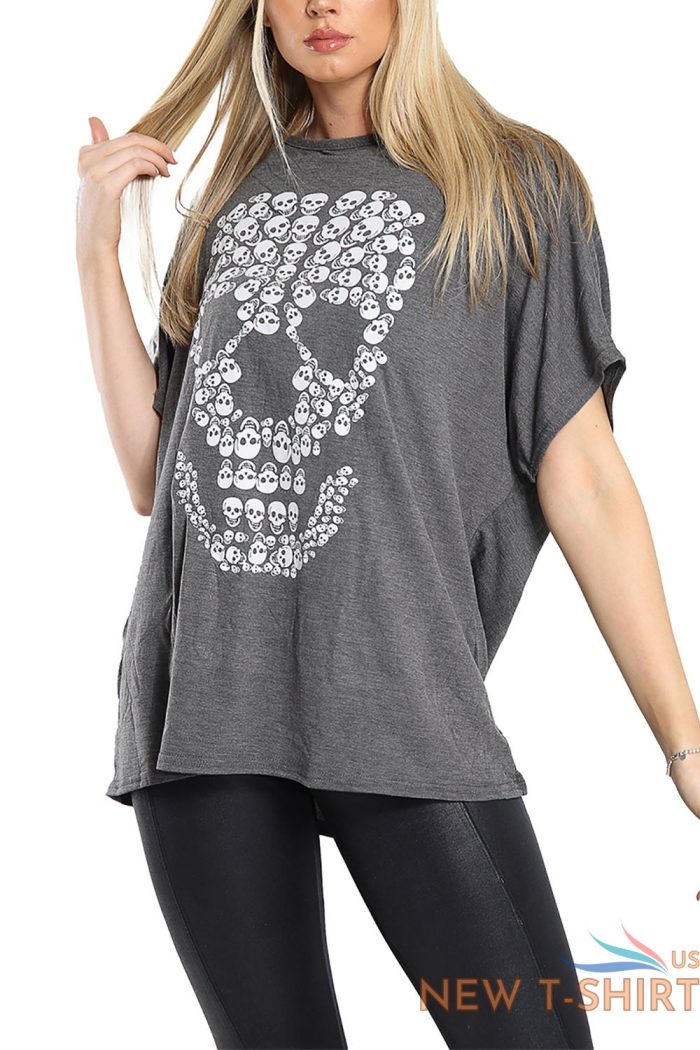 womens ladies floral skull oversize halloween horror scary baggy batwing t shirt 3.jpg