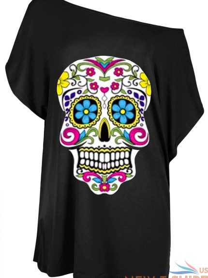 womens ladies halloween skull skeleton heart off shoulder baggy batwing t shirt 1.jpg