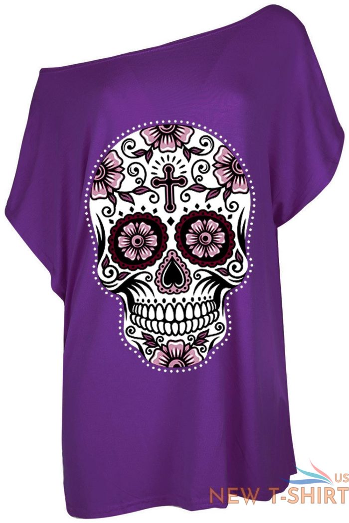 womens ladies halloween skull skeleton heart off shoulder baggy batwing t shirt 3.jpg