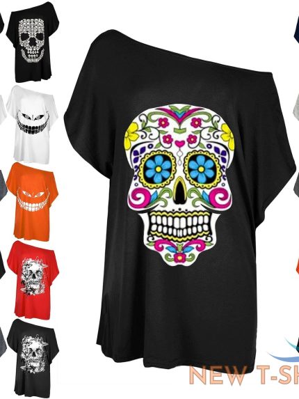 womens ladies halloween sugar skull horror costume oversized baggy t shirt top 0 1.jpg