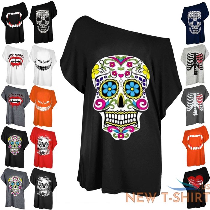 womens ladies halloween sugar skull horror costume oversized baggy t shirt top 0 1.jpg