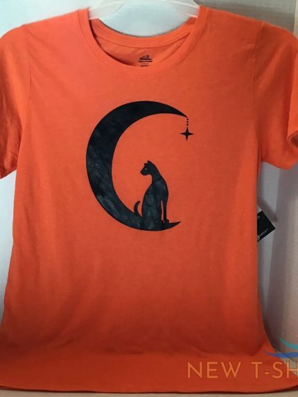 womens ladies m l xl or xxl short sleeve halloween orange shirt cat moon 1.jpg