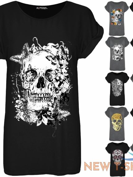 womens ladies oversized halloween grey skull butterfly flowers baggy t shirt top 0.jpg