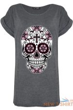 womens ladies oversized skull flowers turn up cap sleeve baggy tee top t shirt 7.jpg