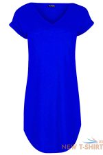 womens ladies plain curved hem turnup sleeve v neck oversize tunic t shirt dress 4.jpg