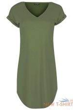 womens ladies plain curved hem turnup sleeve v neck oversize tunic t shirt dress 6.jpg